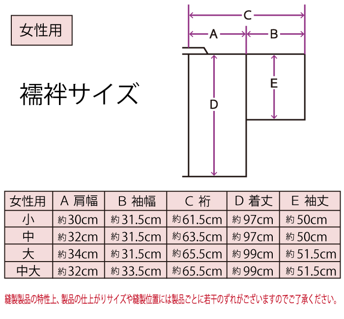 襦袢サイズ表