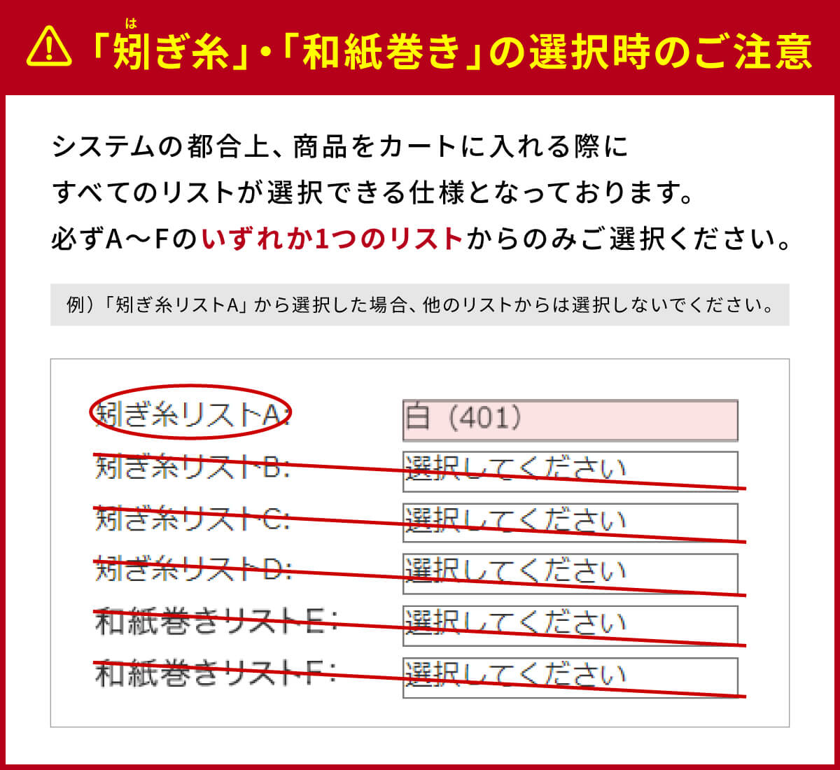矧ぎ糸・和紙巻き選択時注意点