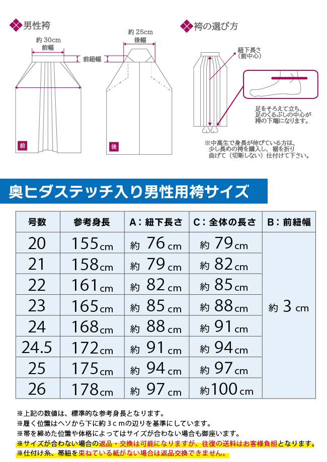 袴サイズ表