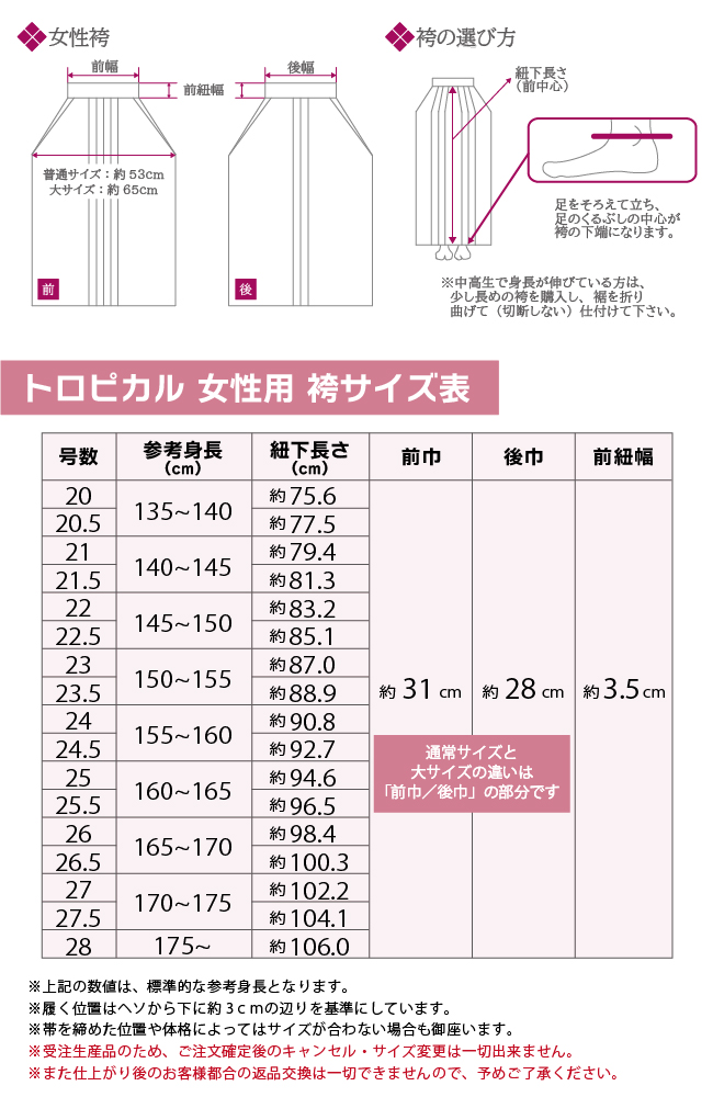 トロピカル袴サイズ表
